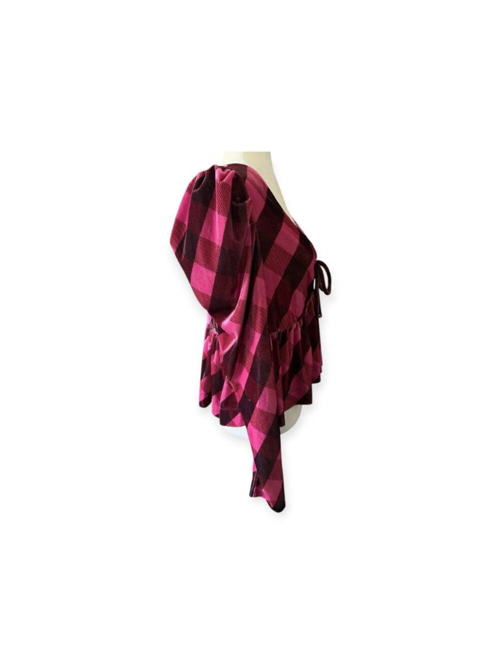 Anthropologie Maeve Velvet Plaid Babydoll Blouse Pink Goth Whimsygoth Grunge L - Picture 5 of 10